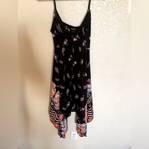 Express Black Orange Paisley Floral Handkerchief Dress, Small